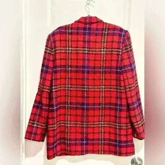 Size 14 Jennifer Moore Red Plaid Blazer - Picture 4 of 4